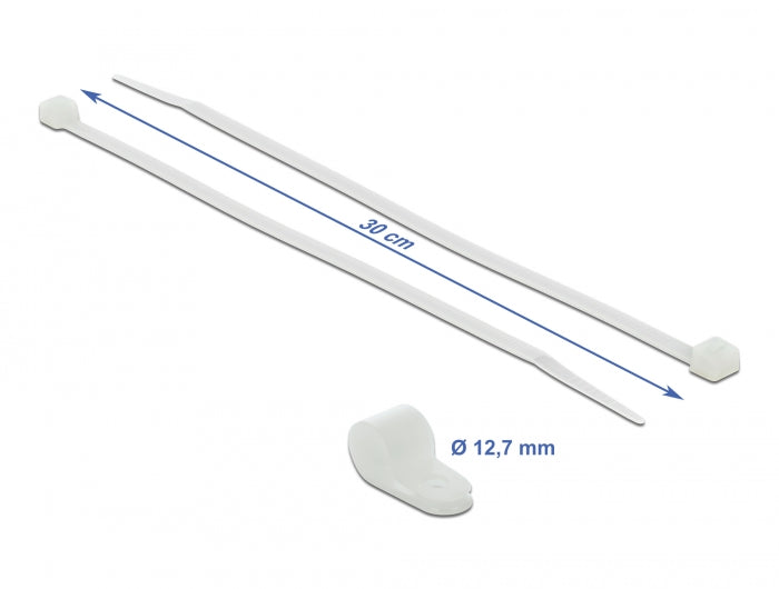 Delock Mounting Clamp 12.7 mm with Cable Tie L 300 x W 4.8 mm white - delock.israel