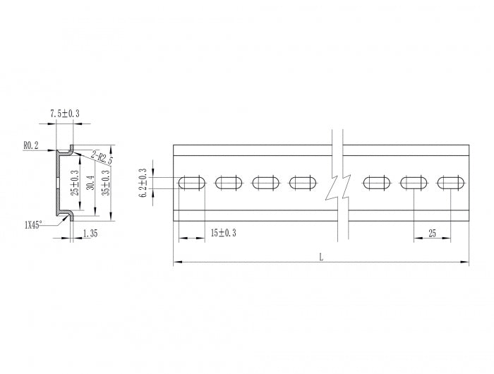 מסילה DIN 35x7.5 mm להרכבה בארון תקשורת אורך 25 ס"מ - delock.israel