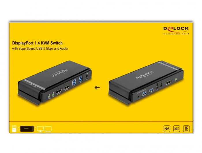 קופסת מיתוג DisplayPort 1.4 KVM Switch 8K 60 Hz USB 5 Gbps and Audio מ-2 מחשבים לעמדת עבודה אחת - delock.israel