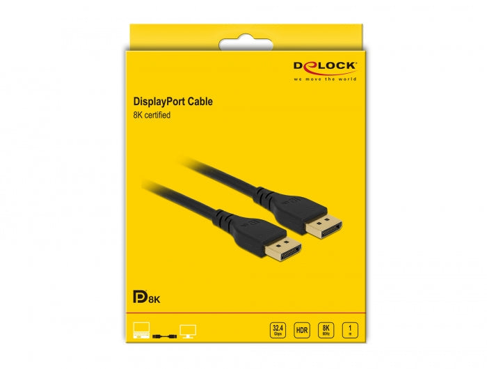 כבל DisplayPort 1.4 8K Certified HDR ז/ז תקע דק ללא נעילה תומך 60 הרץ - delock.israel