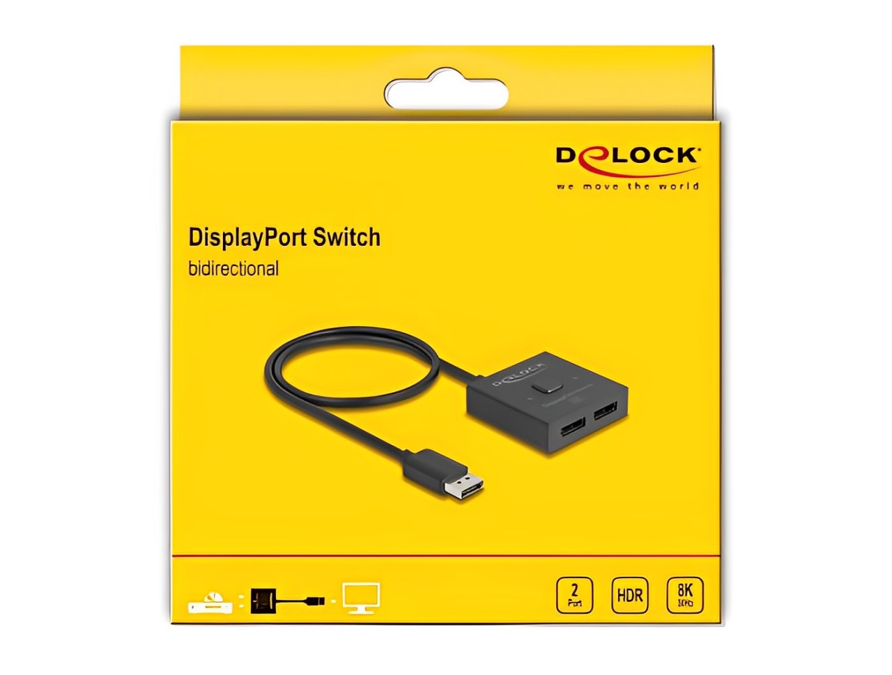 מיתוג דו - כיווני DisplayPort 8K עם 2 יציאות DP + כבל 50 ס"מ - delock.israel