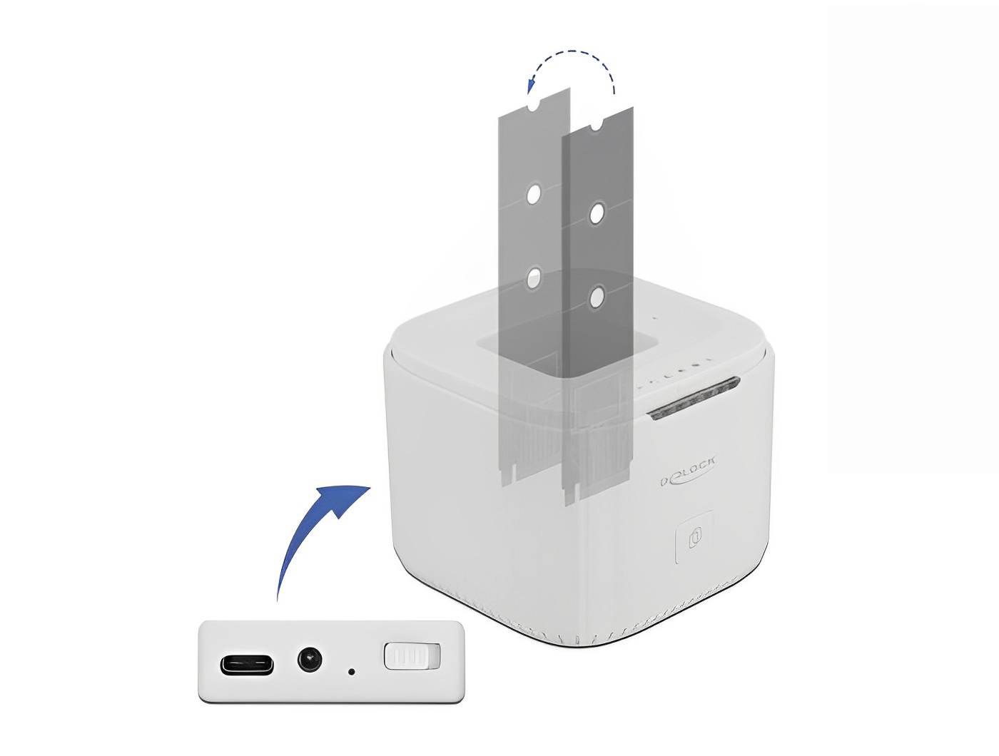 תחנת עגינה USB-C 3.2 10Gbps עבור 2 כונני M.2 PCIe NVMe SSDs עם פונקציית שכפול - delock.israel