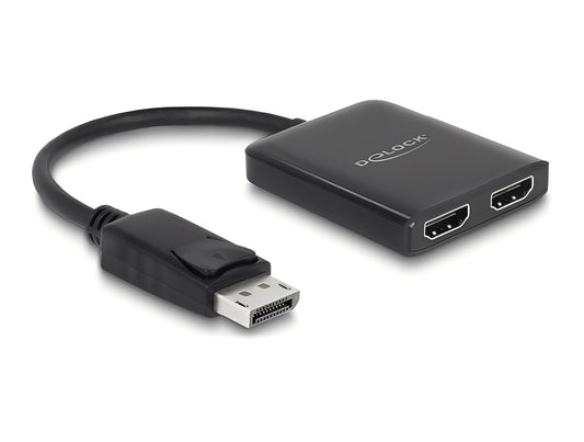 פאץ' פאנל ריק מבית Delock גרמניה מקבל אות DisplayPort ממחשב נייח או נייד ומפצל אותו לשני צגים מחוברים