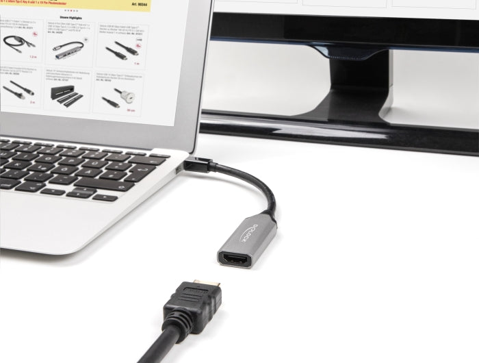 מתאם תצוגה מבית Delock גרמניה מאפשר חיבור של צג HDMI למערכת דרך ממשק mini DisplayPort פנוי