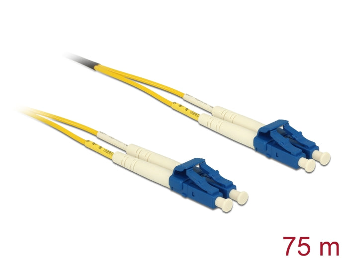 כבל סיב אופטי (Fiber Optic Patch Cord) איכותי בתקן Singlemode OS2 מבית Delock גרמניה המיועד להעברת נתונים למרחקים ארוכים ברוחב פס גבוה