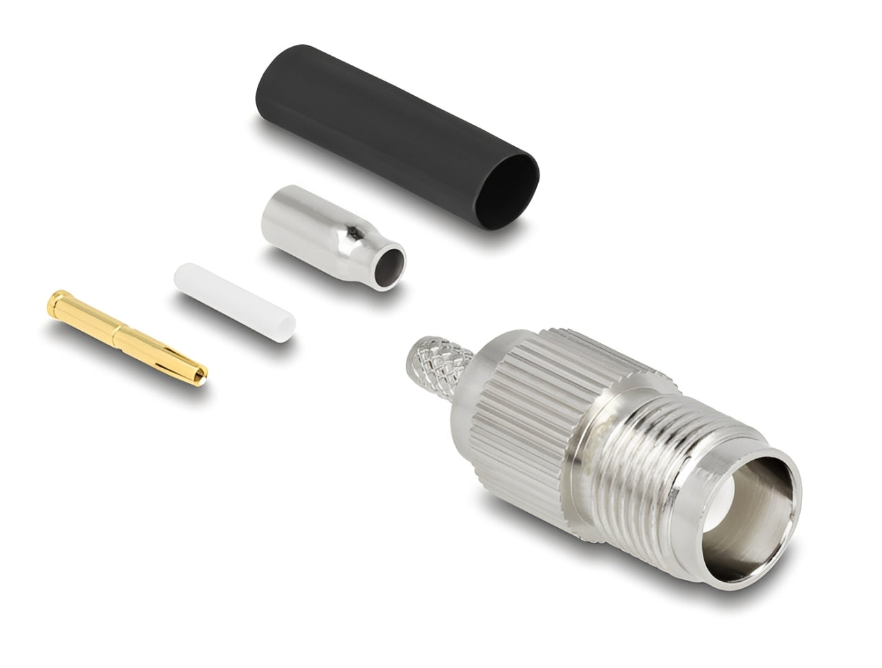 מחבר לכבל האנטנה מבית Delock גרמניה מסוג TNC נקבה המיועד ללחיצה (Crimp) על כבלים קואקסיאליים דקים