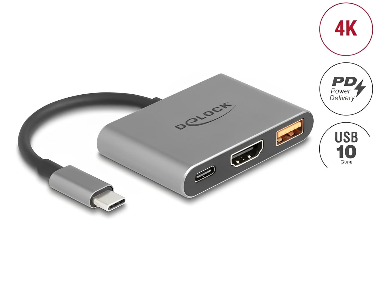 רכזת USB-C 10Gbps האיכותית מבית Delock גרמניה מציעה חיבור של מחשבים, טאבלטים או סמארטפונים עם USB-C למסכי HDMI ברזולוציה של 4K @ 30Hz