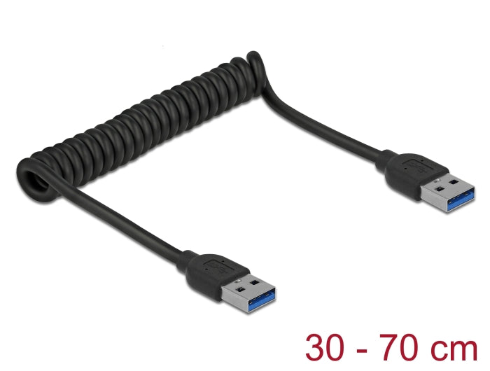 כבל מסולסל USB 5Gbps מבית Delock גרמניה מאפשר חיבור בין מכשיר עם מחבר USB Type-A למחשב אישי או נייד עם חיבור USB פנוי