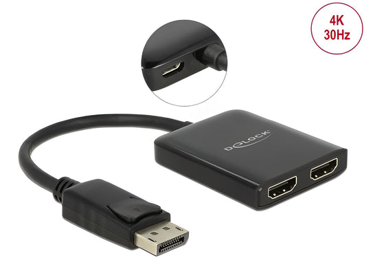ספליטר DisplayPort 1.2 4K 30Hz ל- 2 מסכים HDMI בו זמנית - delock.israel