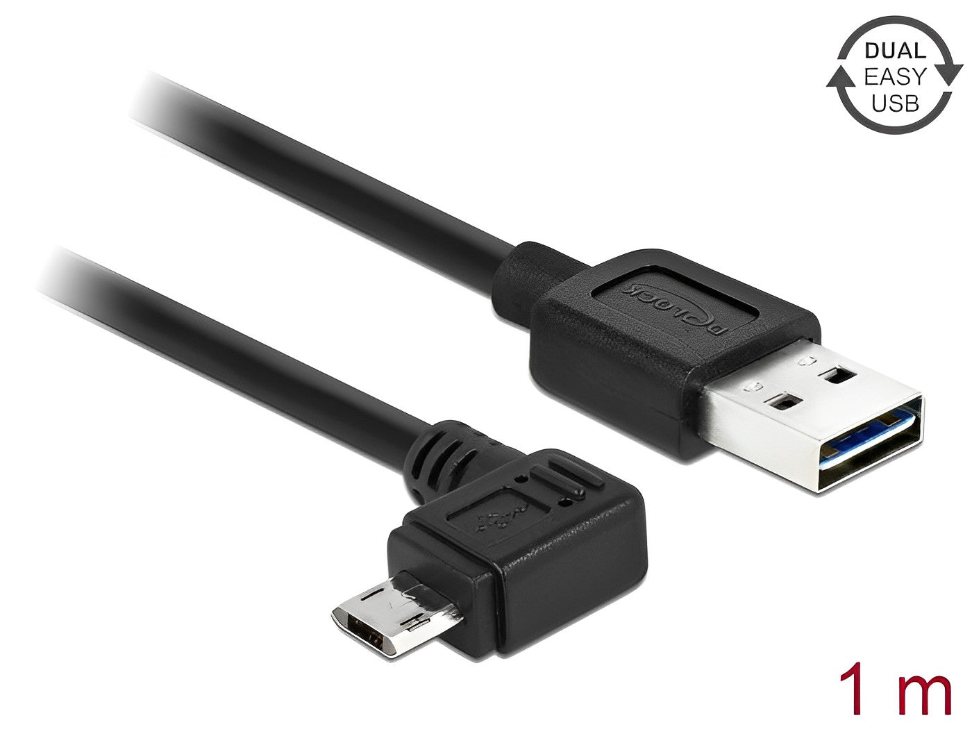 כבל EASY-USB 2.0 תקע Micro-B בזווית צד 90° לתקע USB-A עם מחברים דו כיווניים - delock.israel