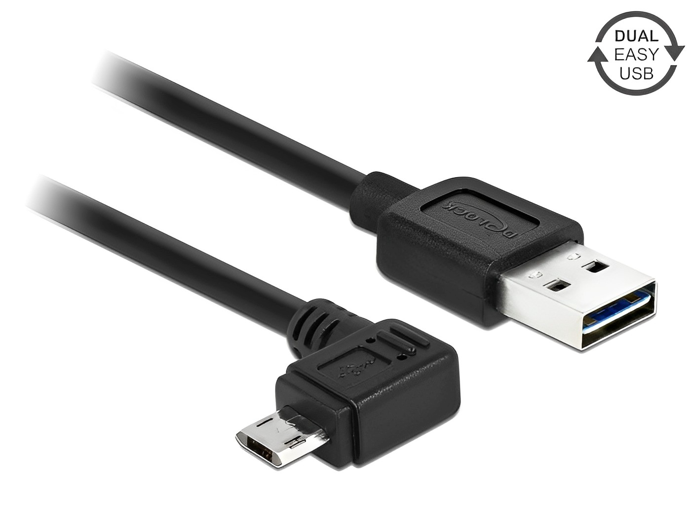 כבל EASY-USB 2.0 תקע Micro-B בזווית צד 90° לתקע USB-A עם מחברים דו כיווניים - delock.israel