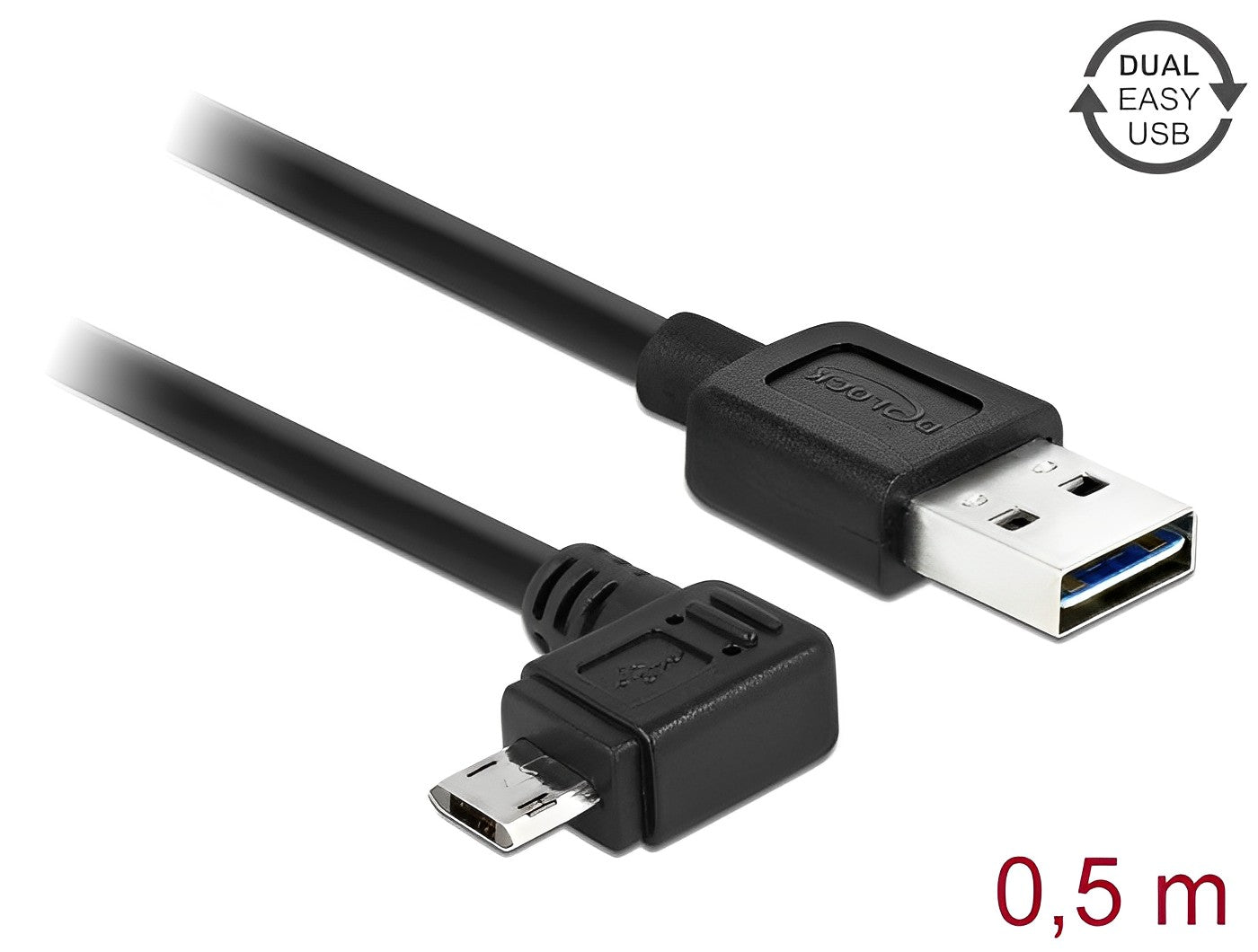 כבל EASY-USB 2.0 תקע Micro-B בזווית צד 90° לתקע USB-A עם מחברים דו כיווניים - delock.israel