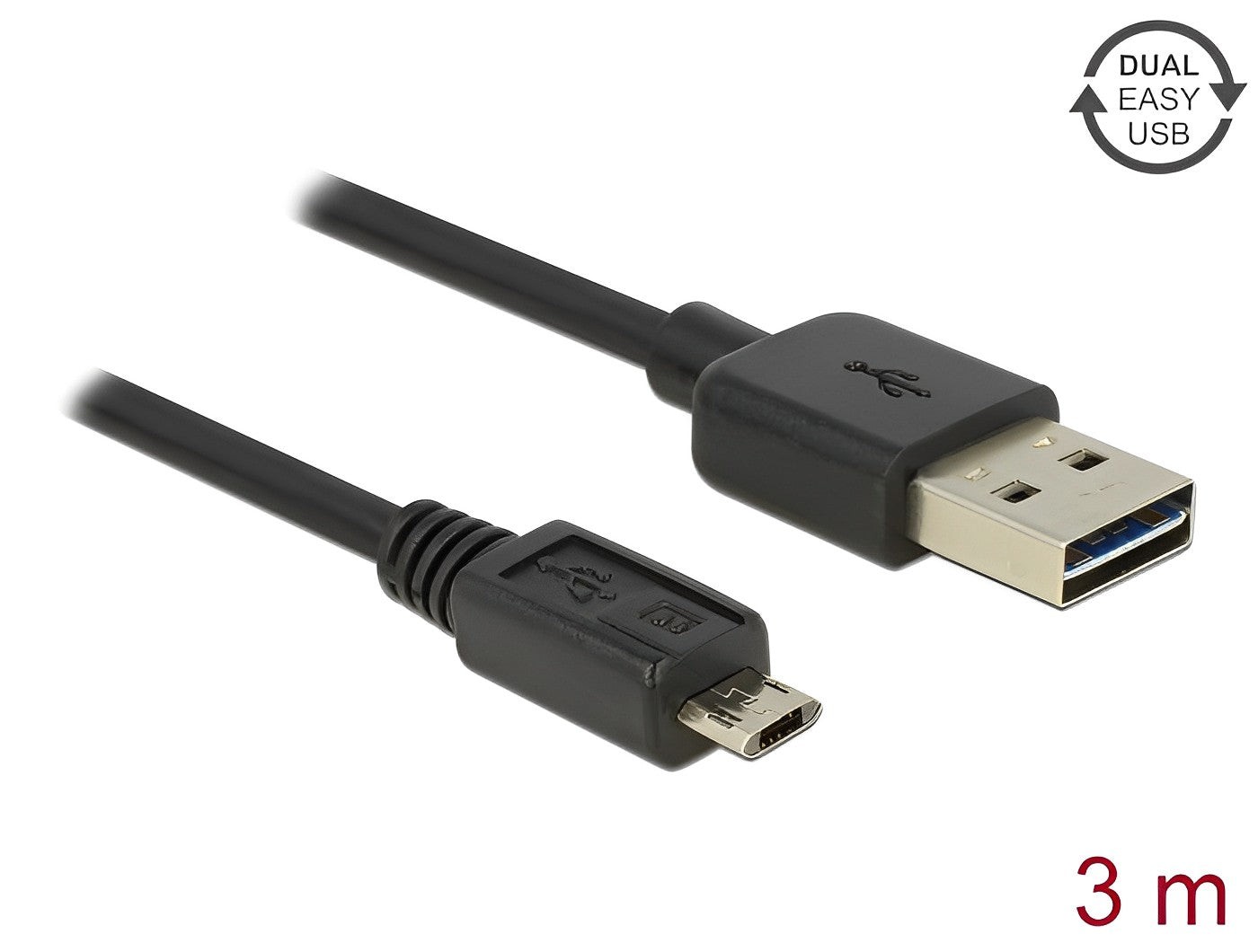 כבל EASY-USB 2.0 תקע Micro-B לתקע USB-A עם מחברים דו כיווניים - delock.israel