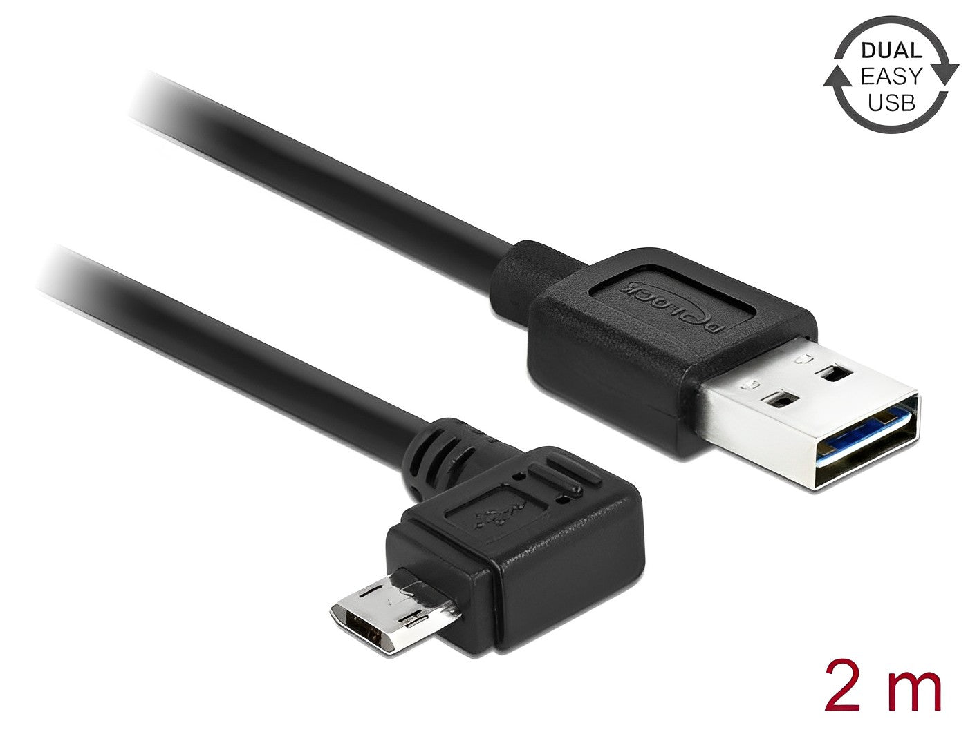 כבל EASY-USB 2.0 תקע Micro-B בזווית צד 90° לתקע USB-A עם מחברים דו כיווניים - delock.israel