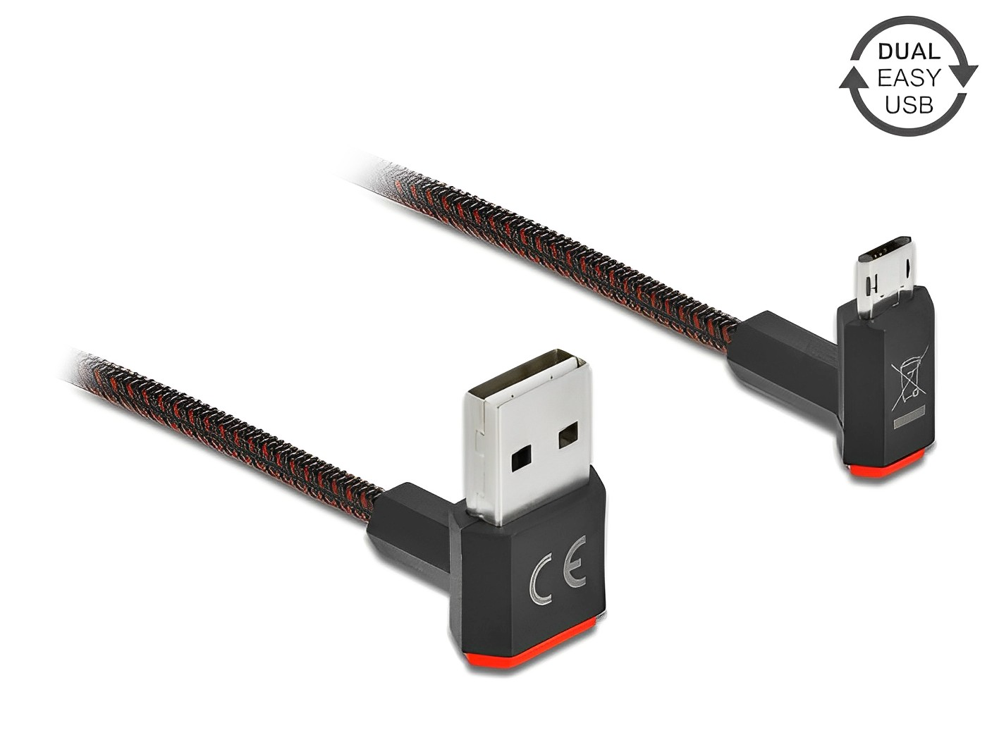 כבל EASY-USB 2.0 תקע Micro-B לתקע USB-A עם מחברים דו כיווניים בזווית 90° - delock.israel