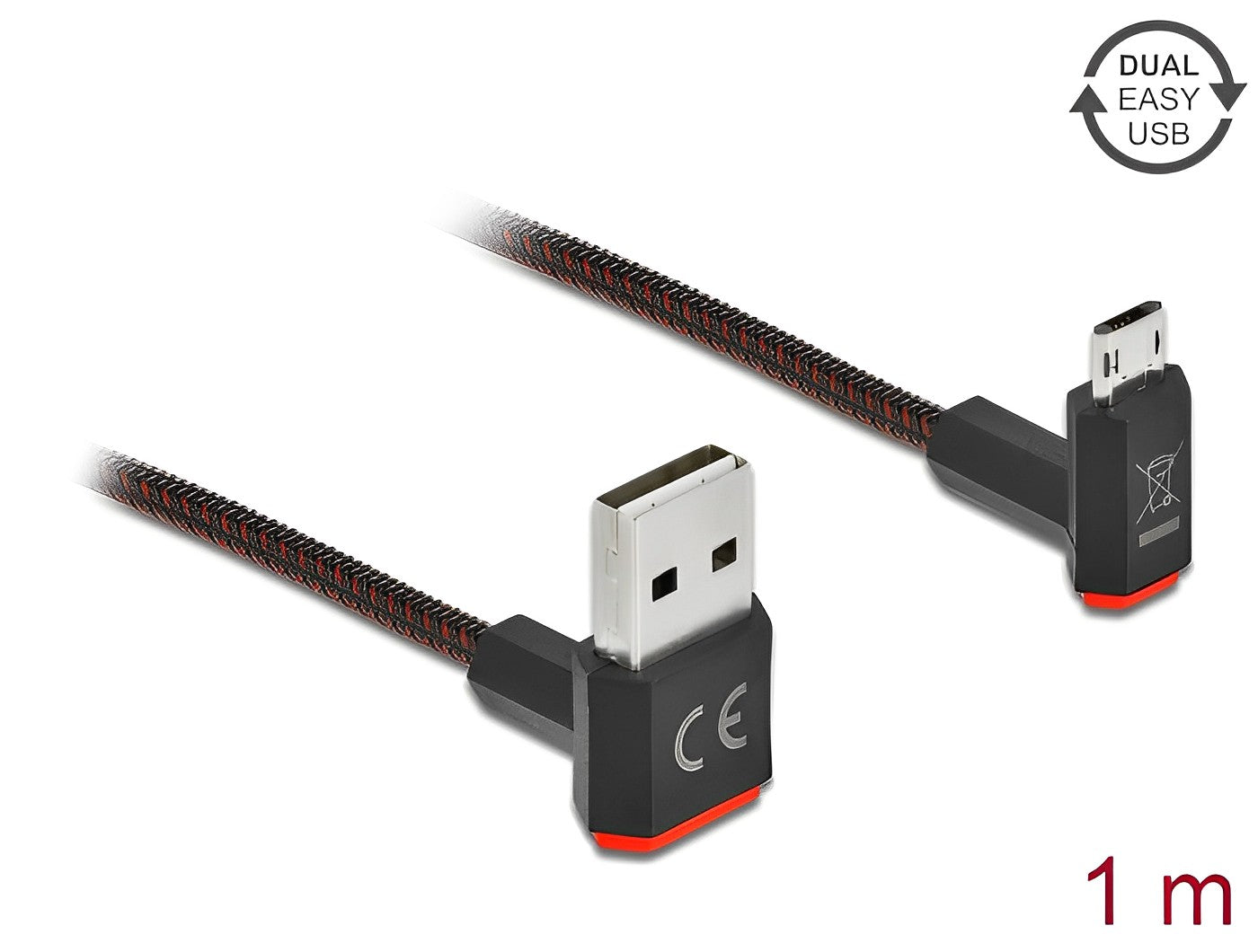 כבל EASY-USB 2.0 תקע Micro-B לתקע USB-A עם מחברים דו כיווניים בזווית 90° - delock.israel