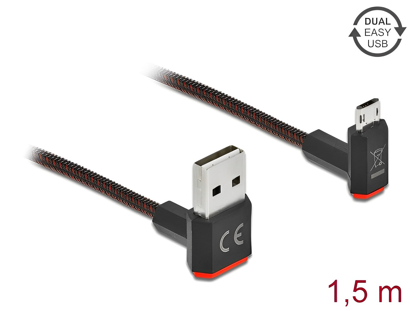 כבל EASY-USB 2.0 תקע Micro-B לתקע USB-A עם מחברים דו כיווניים בזווית 90° - delock.israel