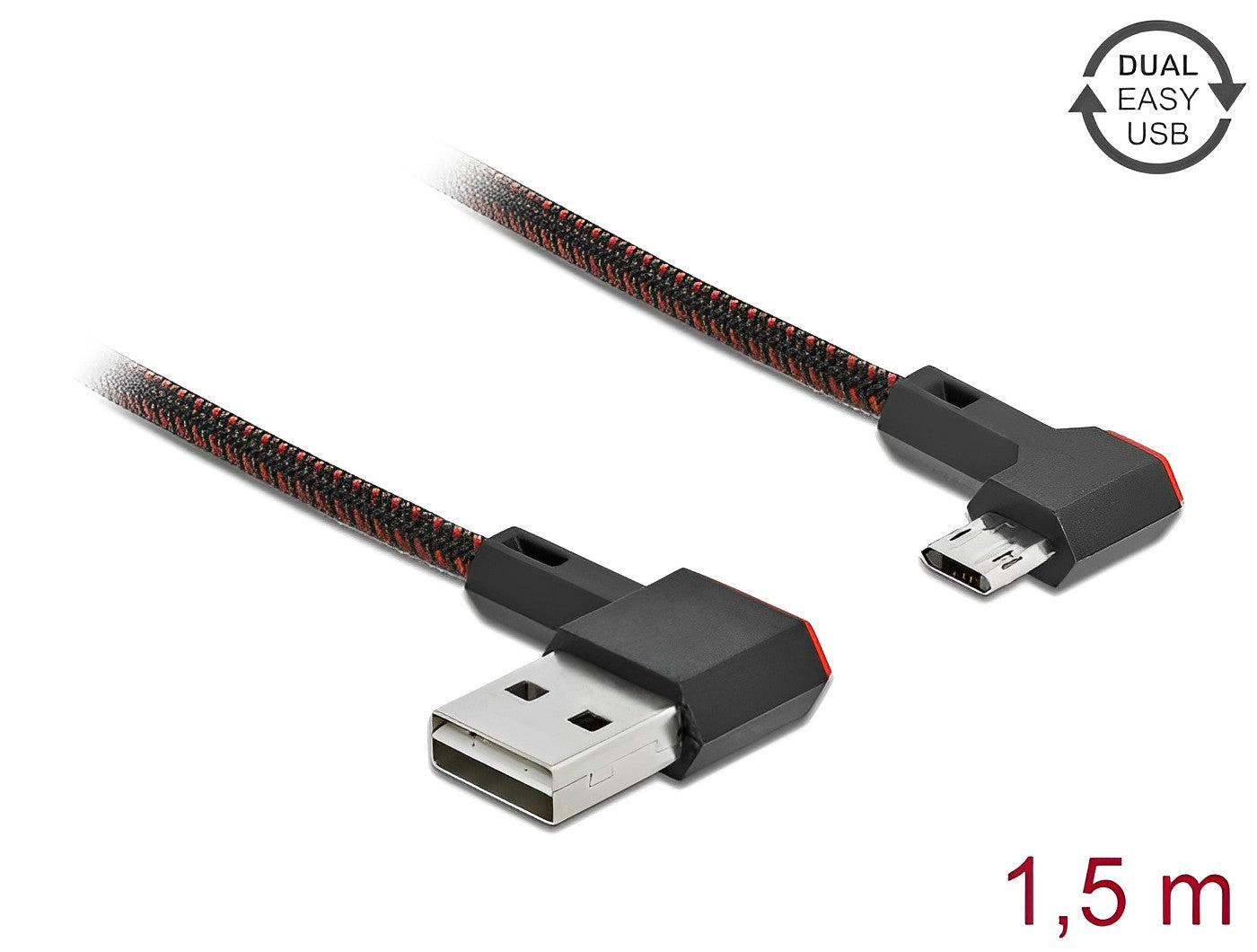 כבל EASY-USB 2.0 תקע Micro-B לתקע USB-A עם מחברים דו כיווניים בזווית צד 90° - delock.israel