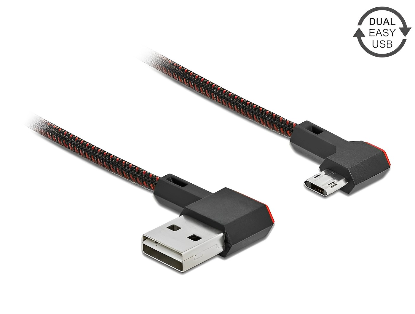 כבל EASY-USB 2.0 תקע Micro-B לתקע USB-A עם מחברים דו כיווניים בזווית צד 90° - delock.israel