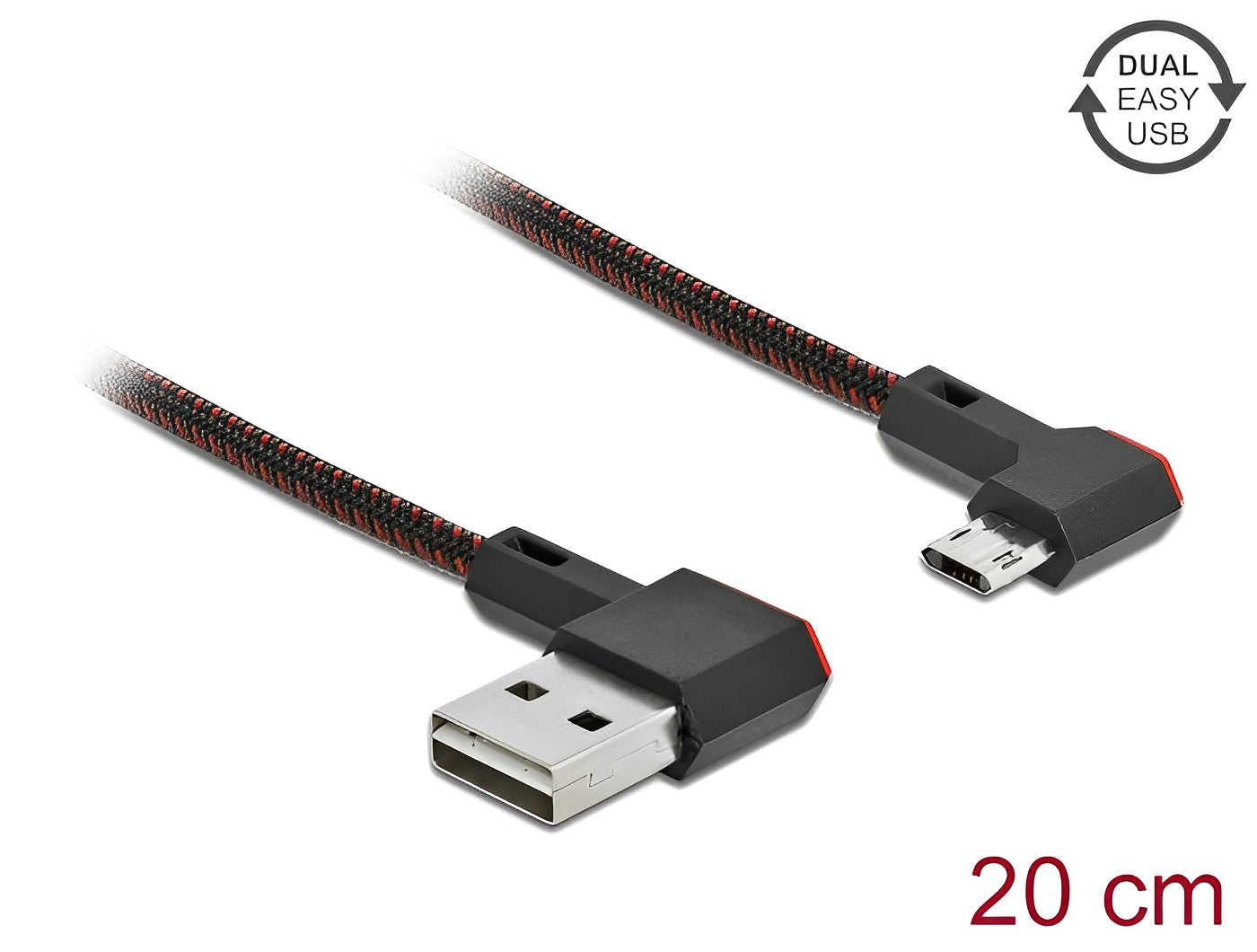 כבל EASY-USB 2.0 תקע Micro-B לתקע USB-A עם מחברים דו כיווניים בזווית צד 90° - delock.israel