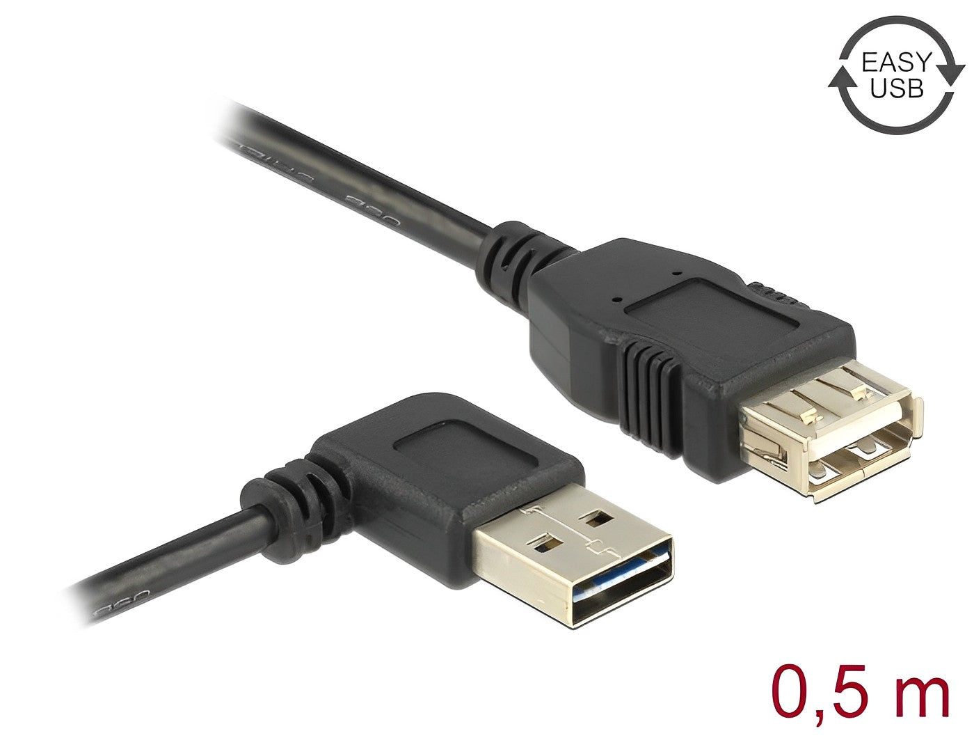 כבל מאריך EASY-USB 2.0 Type-A ז/נ עם מחבר דו כיווני בזווית צד 90° - delock.israel