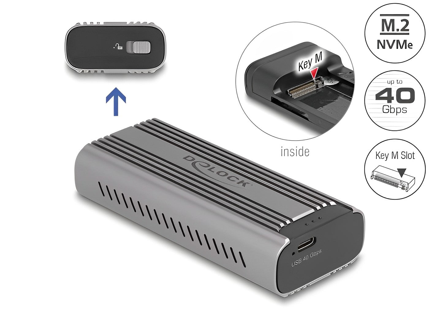 מארז מבית Delock גרמניה לכונן M.2 NVMe PCIe SSD עם חיבור USB Type-C - delock.israel