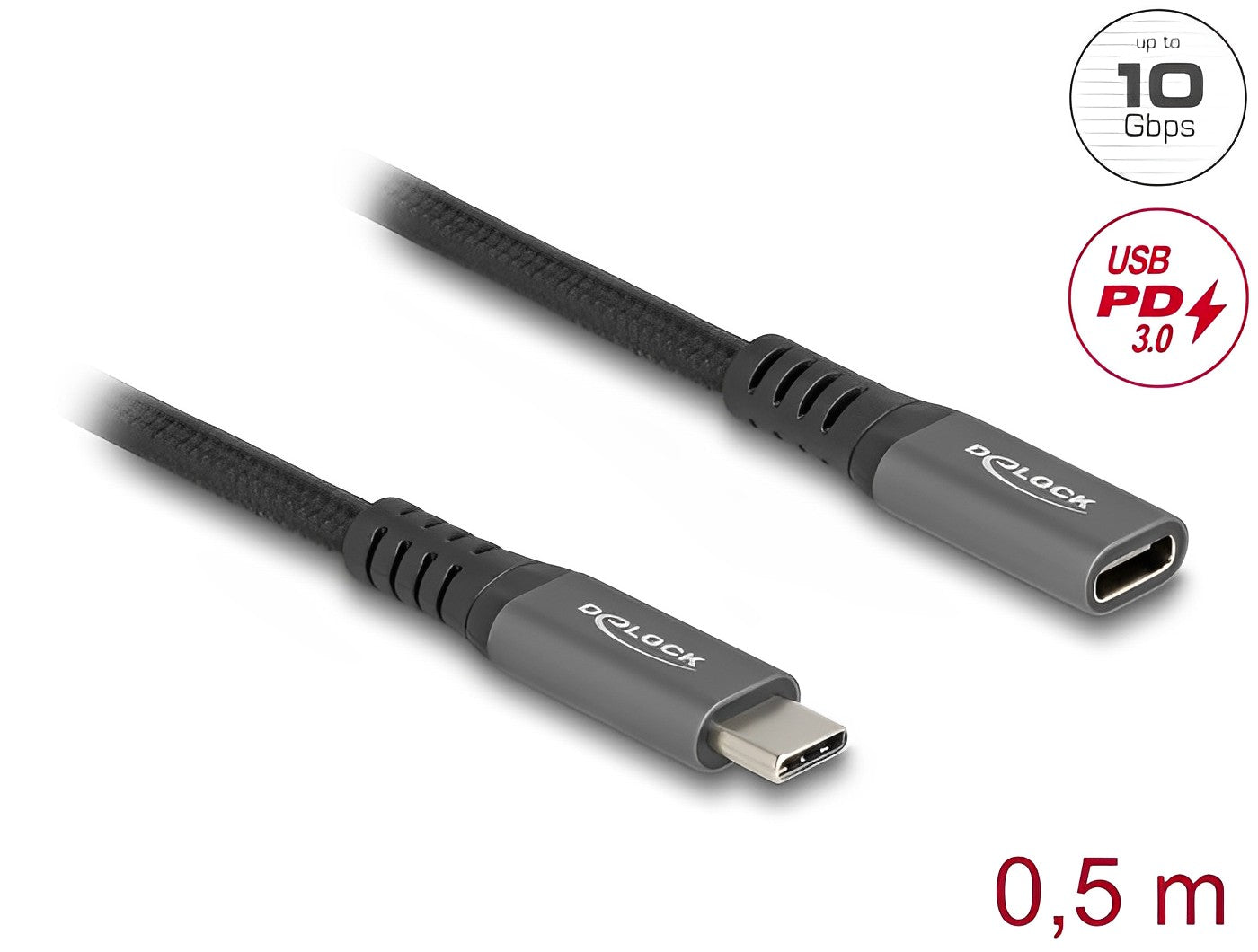 כבל מאריך USB-C 10Gbps 4K HDR Grey metal ז/נ תומך PD 3.0 100W - delock.israel