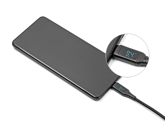 כבל טעינה מהירה עם צג USB-C 2.0 ז/ז תומך PD 3.1 140 W אורך 1.2 מטר - delock.israel