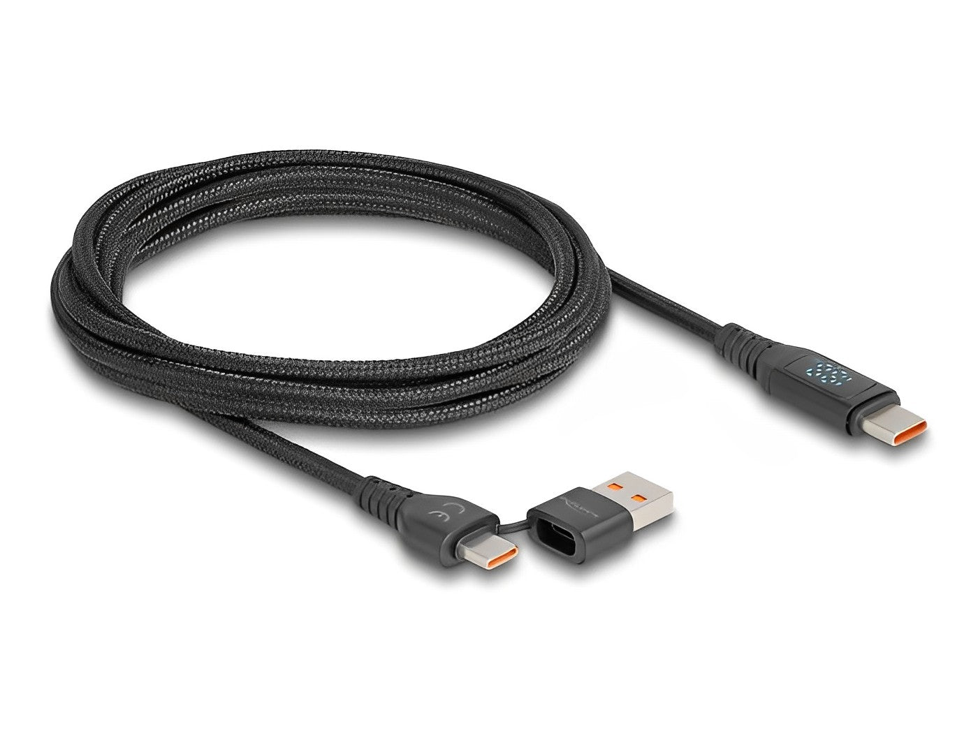 כבל טעינה מהירה עם צג תקע USB-C 2.0 לתקע USB-C/A תומך PD 3.1 140 W אורך 1.2 מטר - delock.israel