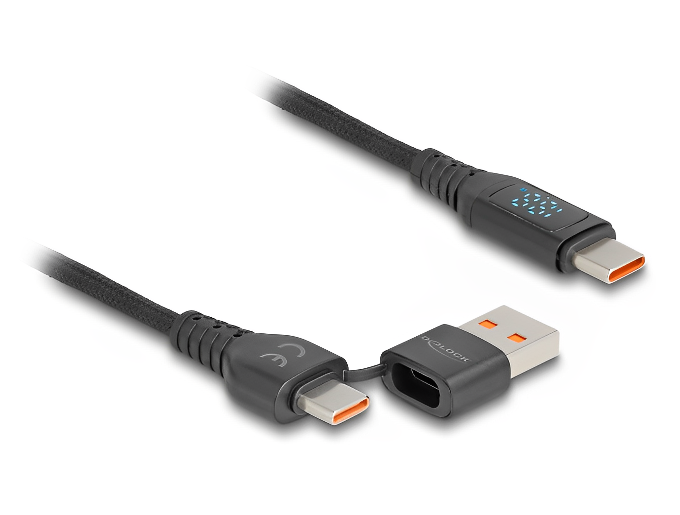 כבל טעינה מהירה עם צג תקע USB-C 2.0 לתקע USB-C/A תומך PD 3.1 140 W אורך 1.2 מטר - delock.israel