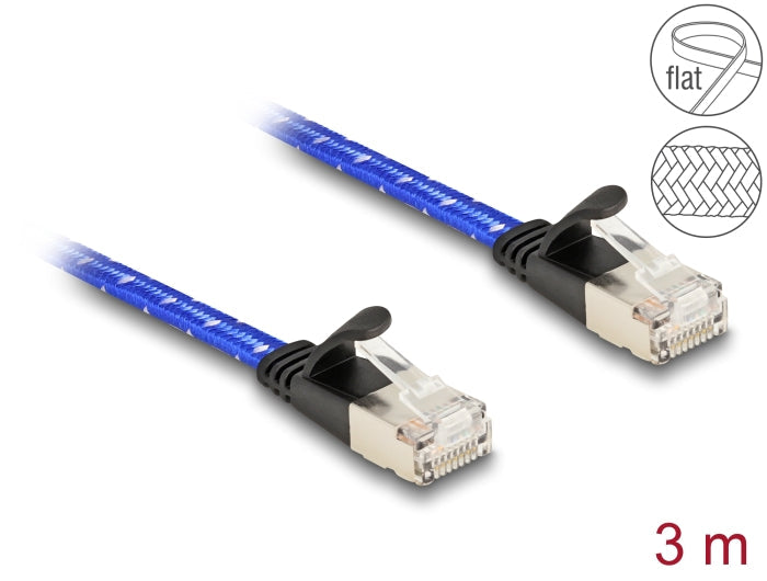 כבל רשת שטוח מסוכך RJ45 Cat.6A U/FTP ז/ז עם ציפוי בד להגנה צבע כחול - delock.israel
