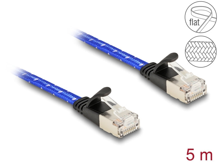 כבל רשת שטוח מסוכך RJ45 Cat.6A U/FTP ז/ז עם ציפוי בד להגנה צבע כחול - delock.israel