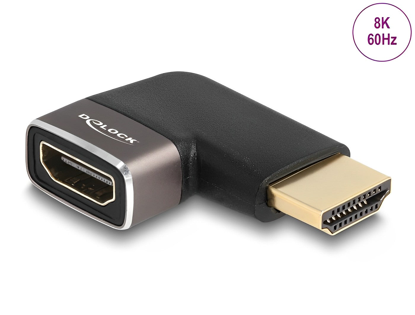 מתאם מתכתי HDMI 8K 60 Hz ז/נ בזווית 90° שמאלה - delock.israel