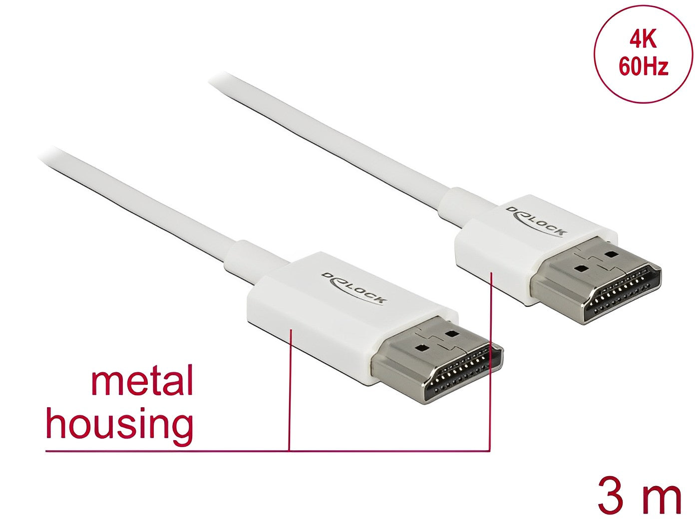 כבל HDMI 3D 4K אקטיבי ז/ז תומך 60 הרץ צבע לבן - delock.israel