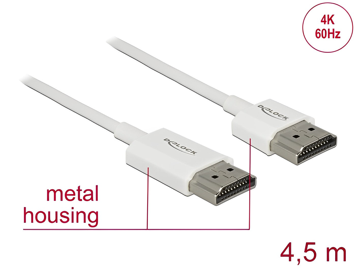 כבל HDMI 3D 4K אקטיבי ז/ז תומך 60 הרץ צבע לבן - delock.israel