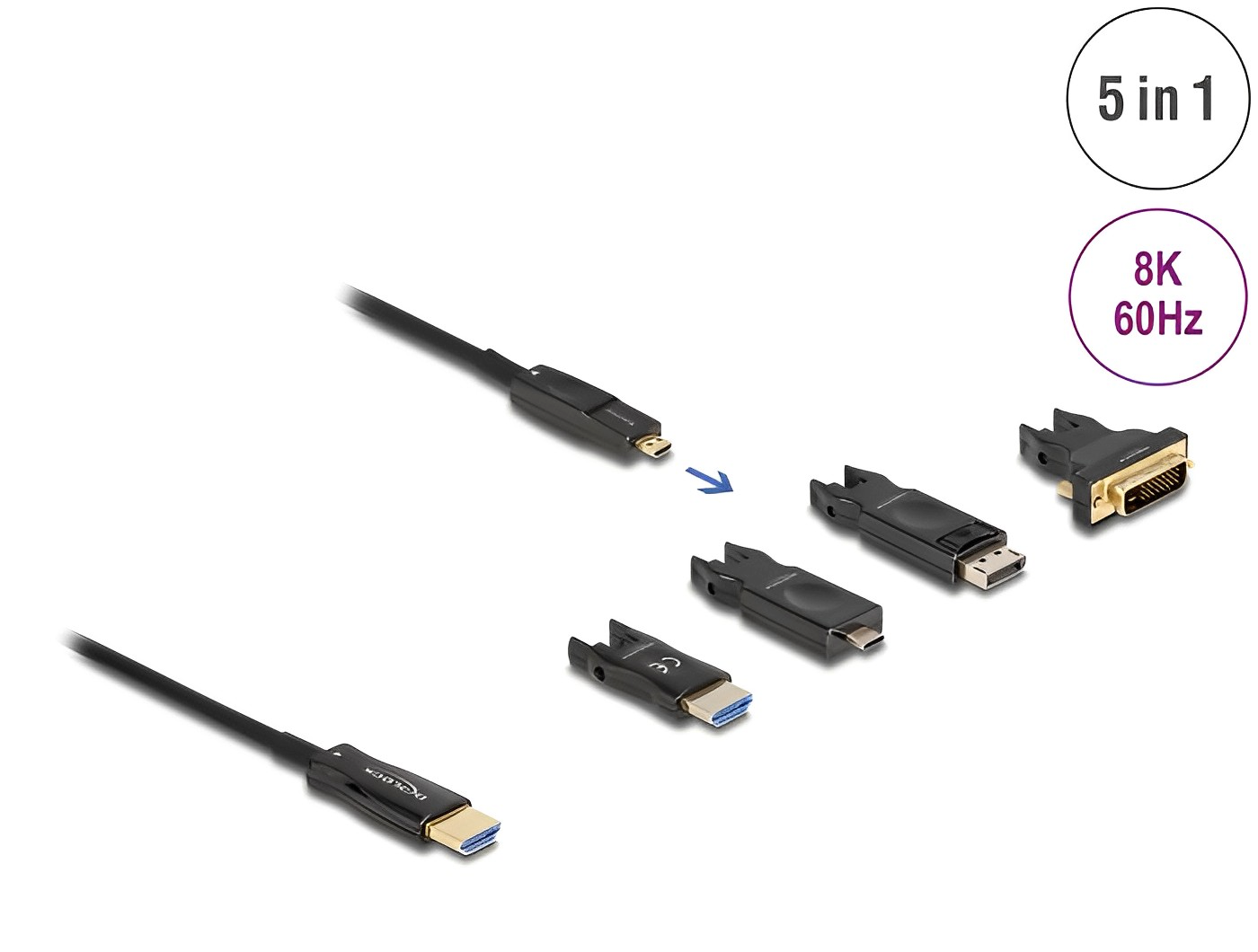 כבל אקטיבי Optical 5 in 1 HDMI 8K 60 Hz ז/ז עם ראשים נשלפים ניתן להשחלה - delock.israel