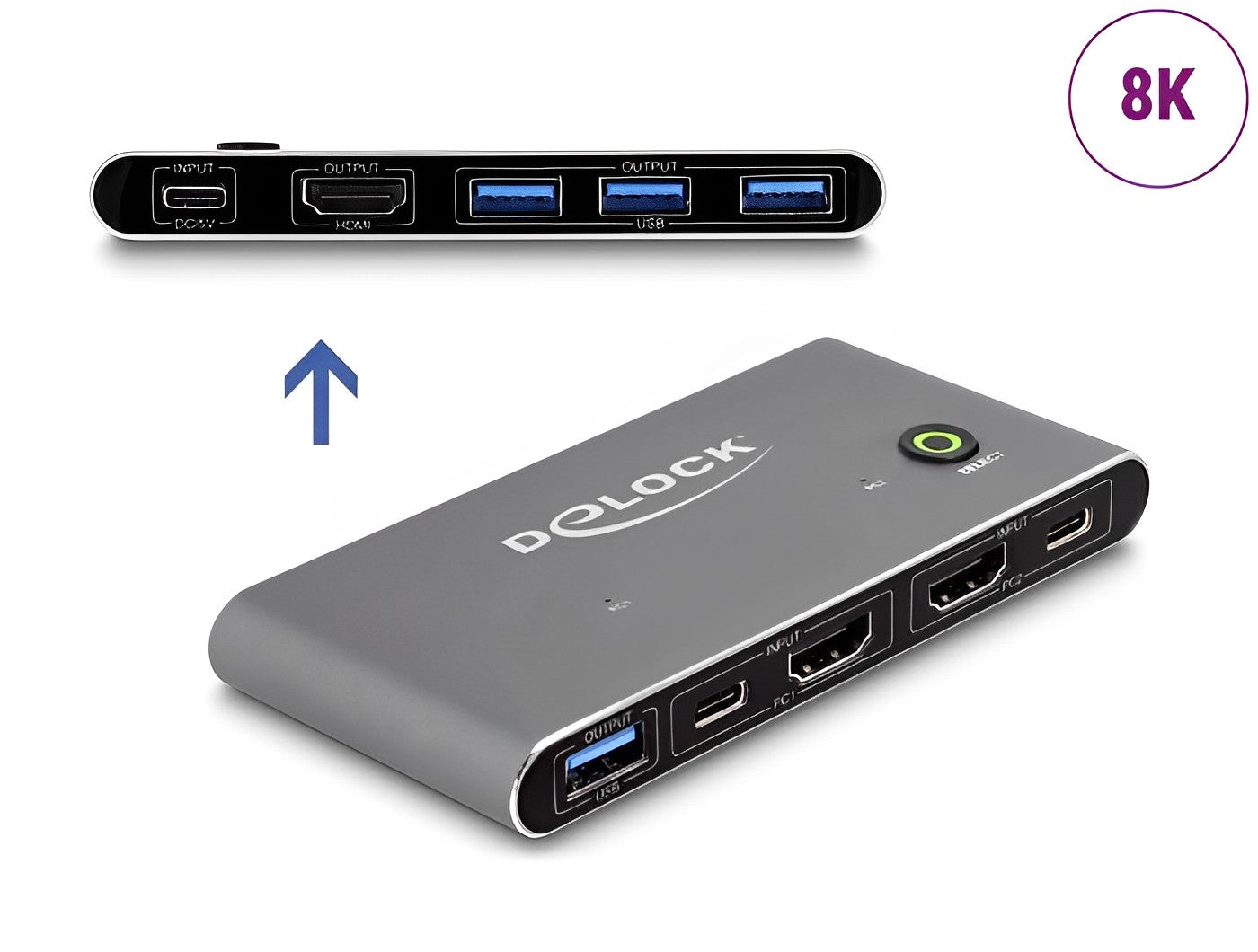 קופסת מיתוג מ-2 מחשבים לעמדת עבודה אחת HDMI KVM Switch 8K 60 Hz USB 5 Gbps - delock.israel