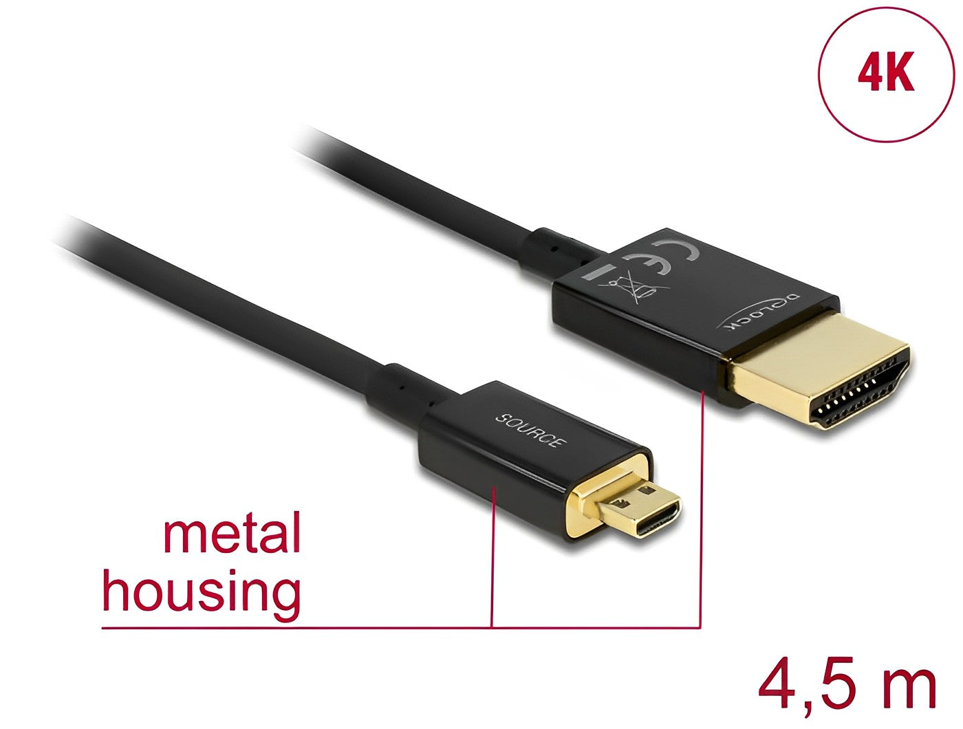 כבל אקטיבי מיקרו HDMI 3D 4K ל- HDMI ז/ז תומך 60 הרץ - delock.israel
