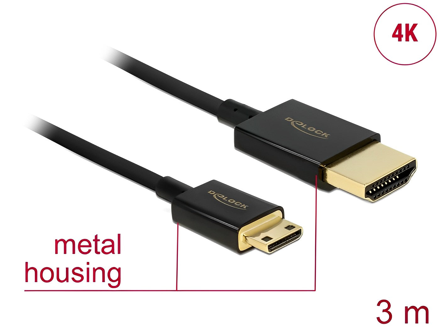 כבל מיני HDMI 3D 4K אקטיבי ל- HDMI ז/ז תומך 60 הרץ - delock.israel