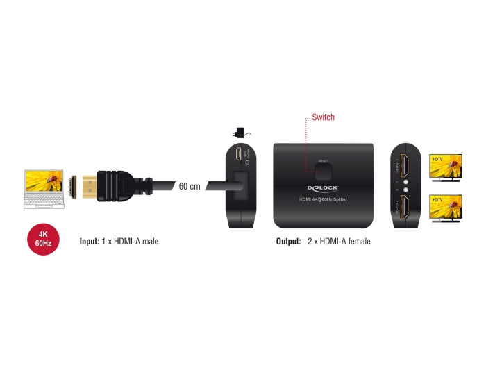 ספליטר HDMI 4K Downscaler לחיבור 2 מסכים בו זמנית - delock.israel