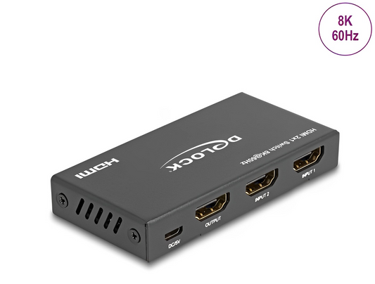מיתוג HDMI 8K HDR 2/1 + שלט אינפרא אדום - delock.israel