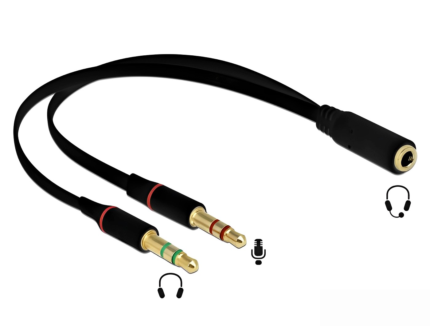 מפצל אוזניות PL 3.5 סטריאו 4 מגעים נקבה ל- 2 PL 3.5 x סטריאו 3 מגעים זכר - delock.israel