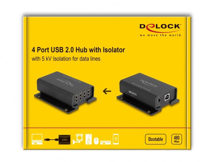 מבודד USB 2.0 עם בידוד 5 קילוואט עם 4 יציאות USB-A - delock.israel