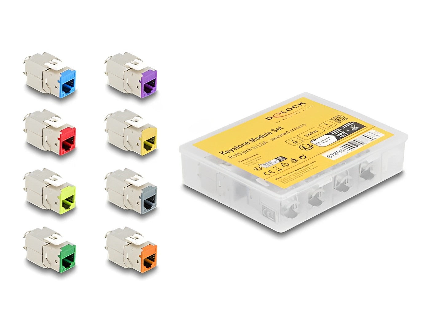 שקע קיסטון מסוכך RJ45 Cat.6A סט 8 יח בצבעים שונים - delock.israel