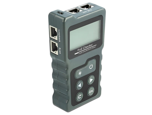 טסטר מקצועי LCD לבדיקת כבלי רשת RJ45 / PoE / DC - delock.israel