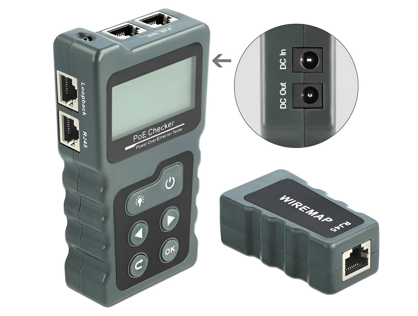 טסטר מקצועי LCD לבדיקת כבלי רשת RJ45 / PoE / DC - delock.israel