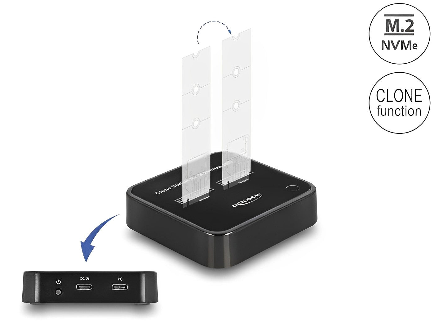 תחנת עגינה USB-C 3.2 ל- 2 דיסקים M.2 NVMe עם פונקציית שכפול - delock.israel