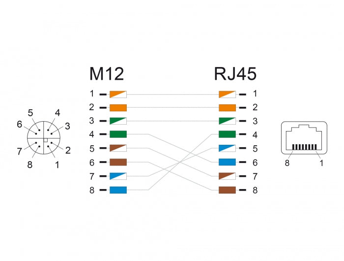 מתאם M12 Cat.6A PUR (TPU) שקע 8pin X-coded לשקע RJ45 - delock.israel
