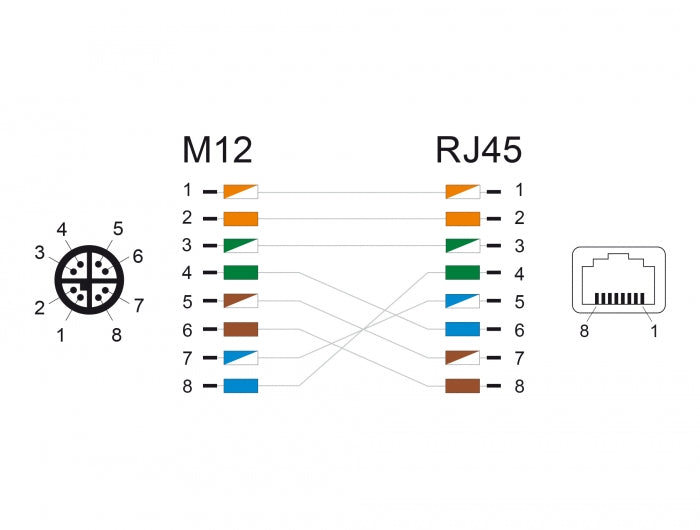 מתאם M12 Cat.6A PUR (TPU) תקע 8pin X-coded לשקע RJ45 - delock.israel