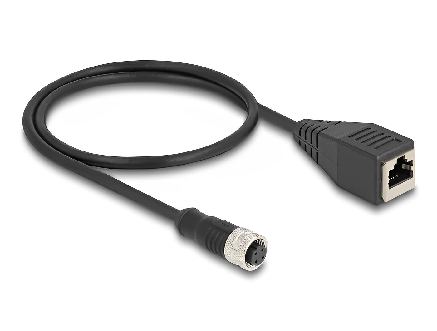 מתאם M12 Cat.5e שקע 4pin D-coded לשקע RJ45 אורך 50 ס"מ - delock.israel